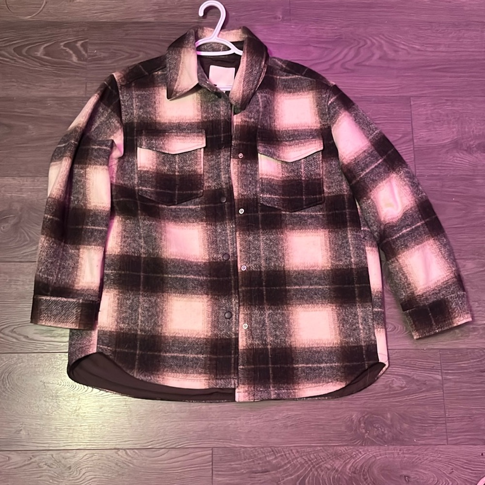 NWT H&M Medium Brown Snap Closure Plaid Shacket